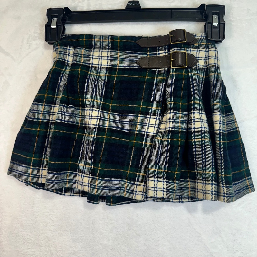 Polo Ralph Lauren Plaid Kilt Skirt 4T Green‎ Blue Buckle Pleated Kids